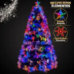 PREMIUM - Árbol de Navidad Fibra Óptica 1.80Mts Multicolor con Secuenciador Automático y Adornos