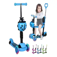 GENERICO - Patineta Scooter Mariquita 3 en 1 para Niños con Asiento y Luces