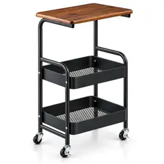 GENERICO - Mesa Auxiliar Con Ruedas Carrito Organizador 3 Niveles Madera Metal
