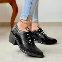 EVEGONZ - Botines Dama Tacón Medio EN CUERO Con Cordones Estilo Casual