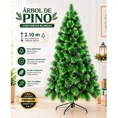 BRITOCHET - Arbol de Pino Navidad 210 cm Puntas Blancas Base Metálica ZM210E