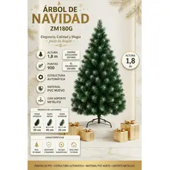 BRITOCHET - Árbol de Navidad 1,8 m 900 Puntas PVC Soporte Metálico ZM180G