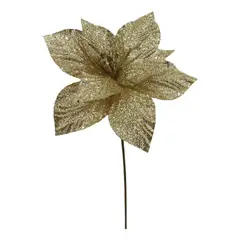 GENERICO - Flor De Navidad Escarchada 25cms X 6 Unidades Adornos Decoracion Color Champaña