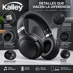 KALLEY - Audífonos K-AN1 Bluetooth Inalámbricos On Ear Negros 55 Horas MicroSD