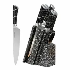 TECNOHOGAR JS - Set Profesional de Cuchillos 8 Piezas con Bloque y Accesorios Cocina negro