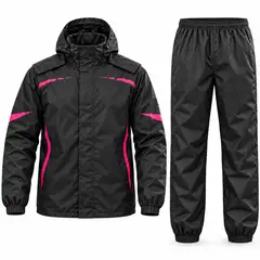 ONE PIXEL - Conjunto Chaqueta y Pantalón Impermeable Negro Con Capota