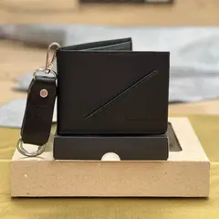 GENERICO - Kit Billetera De Cuero Hombre Más Llavero Elegante
