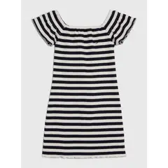TOMMY HILFIGER - Vestido multicolor a rayas con escote hombros descubiertos