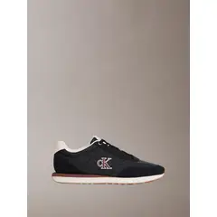 CALVIN KLEIN - Tenis negro retro runner con mix de texturas