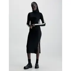 CALVIN KLEIN - Vestido negro largo slim de canalé