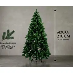 BRITOCHET - Árbol de Navidad Tradicional 210 cm 1200 Ramas Base Metálica ZM210