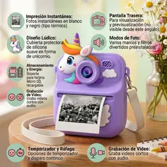 ZHOPI CO - Camara Instantanea Para Niños Unicornio Morado