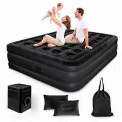 GENERAL - Colchón Inflable Doble 198 x 150 x 40 cm Inflador Eléctrico Inalámbrico Negro