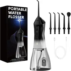 INNOVA - Irrigador Bucal Portátil Inalámbrico 320ml 5 Puntas Negro