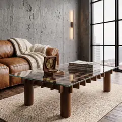 22 GRADOS DECORACION - Mesa de centro Mafdeth 100cm x 50cm Roble macizo y vidrio