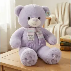 INFANTILES CAJUROMIX - Oso De Peluche Grande 78 Cm Suave Con Bufanda Lila