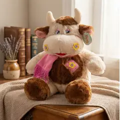 INFANTILES CAJUROMIX - Peluche De Vaca Suave Con Bufanda Rosada 40 Cm