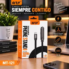 MTF - Cable USB-C a USB-C MT-121 100W Carga Rápida 1.5 m con Soporte Plegable para Celular