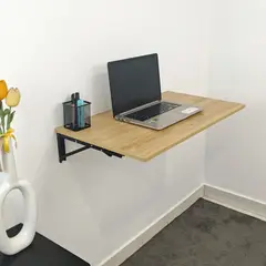 INDUHOGAR - Escritorio Plegable De Pared 80x45 Con Pasa Cable Color Miel
