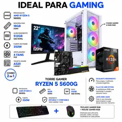 ASUS - TORRE GAMER RYZEN 5 5600G - 16GB RAM - SSD 512GB - BOARD A520M - MONITOR 22" FHD