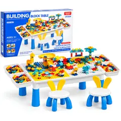 GENERICO - Mesa Infantil De Bloques Para Armar 304 Piezas Con 2 Sillas