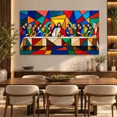 GENERICO - Cuadro decorativo en lienzo la última cena geométrica 120x70 cm