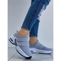 HACHE SHOES - Tenis Gris Tipo Media Doble Cierre Dama Zapatillas Zapatos Mujer Lindos Moda Cómodos