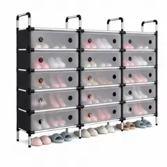 GENERICO - Zapatero Organizador Modular 15 Compartimentos Mueble Guardazapatos con Puertas Transparentes