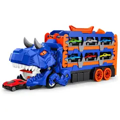 GENERICO - Camión Dinosaurio Transportador De Carros 2 En 1 Con 6 Autos Y Pista 150 Cm