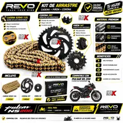 REVO - 1. Kit Arrastre Pulsar NS200 Cadena 520HX112 Piñón 14T Corona 39T
