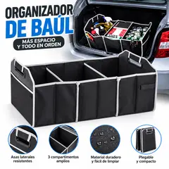 GENERICO - Organizador de Baúl para Carro Plegable 3 Compartimentos con Asas – Negro