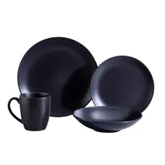 CORONA - Vajilla Ébano Negro 4 Puestos 16 Piezas