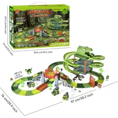 GENERICO - Pista Dinosaurios 217 Piezas Flexible Con Carros