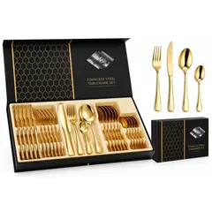 GENERICO - Juego Set de Cubiertos ORO Acero Inoxidable 24 Piezas