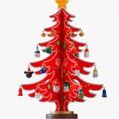 GENERICO - Árbol De Navidad Desmontable En Madera De 24 Ramas Para Escritorio Color Rojo