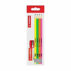 STABILO - Lápiz Grafito HB Swano Blíster FLÚOR 4 ud + Accesorios