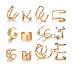 GENERAL - Aretes Ear Cuff Set 12 Piezas Ajustables Sin Perforacion Dorado