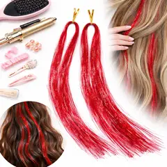 GENERICO - Extensiones De Cabello Hilos Brillantes Hair Tinsel Cintas Brillo Color Rojo