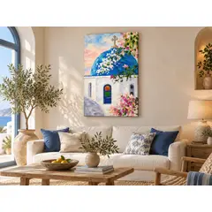 GENERICO - Cuadro decorativo en lienzo cúpula azul mediterránea con flores 70x100 cm