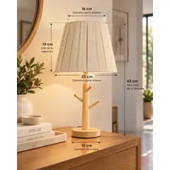 GENERAL - HD24005- LAMPARA DE MESA ESTRUCTURA MADERA-PANTALLA BEIGE