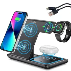 GENERICO - Cargador Inalámbrico Universal 3 En 1 Base Carga Rápida USB-c Celulares Telefonos Color Negro