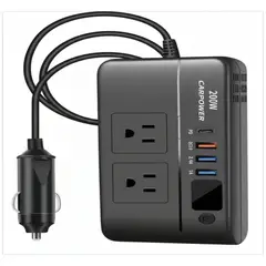 GENERICO - Inversor de Corriente para Auto 200W Car Power con Puertos USB, Tipo-C y Tomas AC