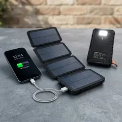GENERICO - Power Bank Solar 10000 mAh 4 Paneles Plegables con Linterna
