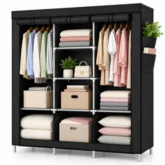 ONE PIXEL - Closet Perchero 3 Espacios Desarmable En Tela Armario Con Estantes Negro