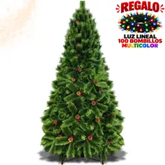 PREMIUM - Árbol de Navidad Pino Americano 240cm con Piñas y Cerezas Decorativas