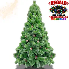 PREMIUM - Árbol de Navidad Pino Canadiense Punta Plateada 210cm con Piñas y Cerezas