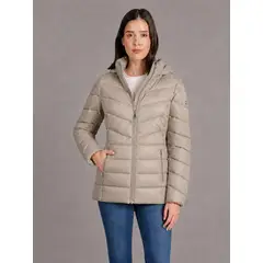 CALVIN KLEIN - Chaqueta beige corta ultraligera con relleno de plumón