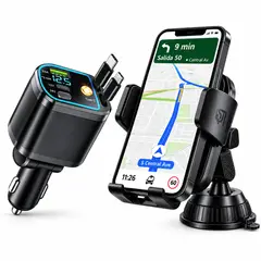 GENERICO - Combo Soporte Para Celular Auto + Cargador Retráctil 4 En 1
