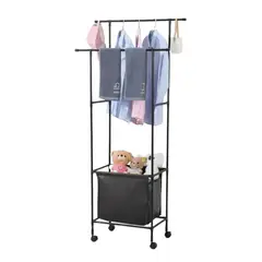 GENERICO - Perchero Multifuncional Doble En Acero Con Ruedas Ropa Hogar Mueble Organizacion Color Negro Mate