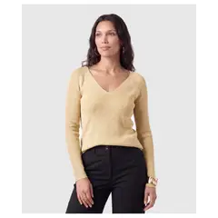PATPRIMO - Saco Tejido Escote V Para Mujer Dorado